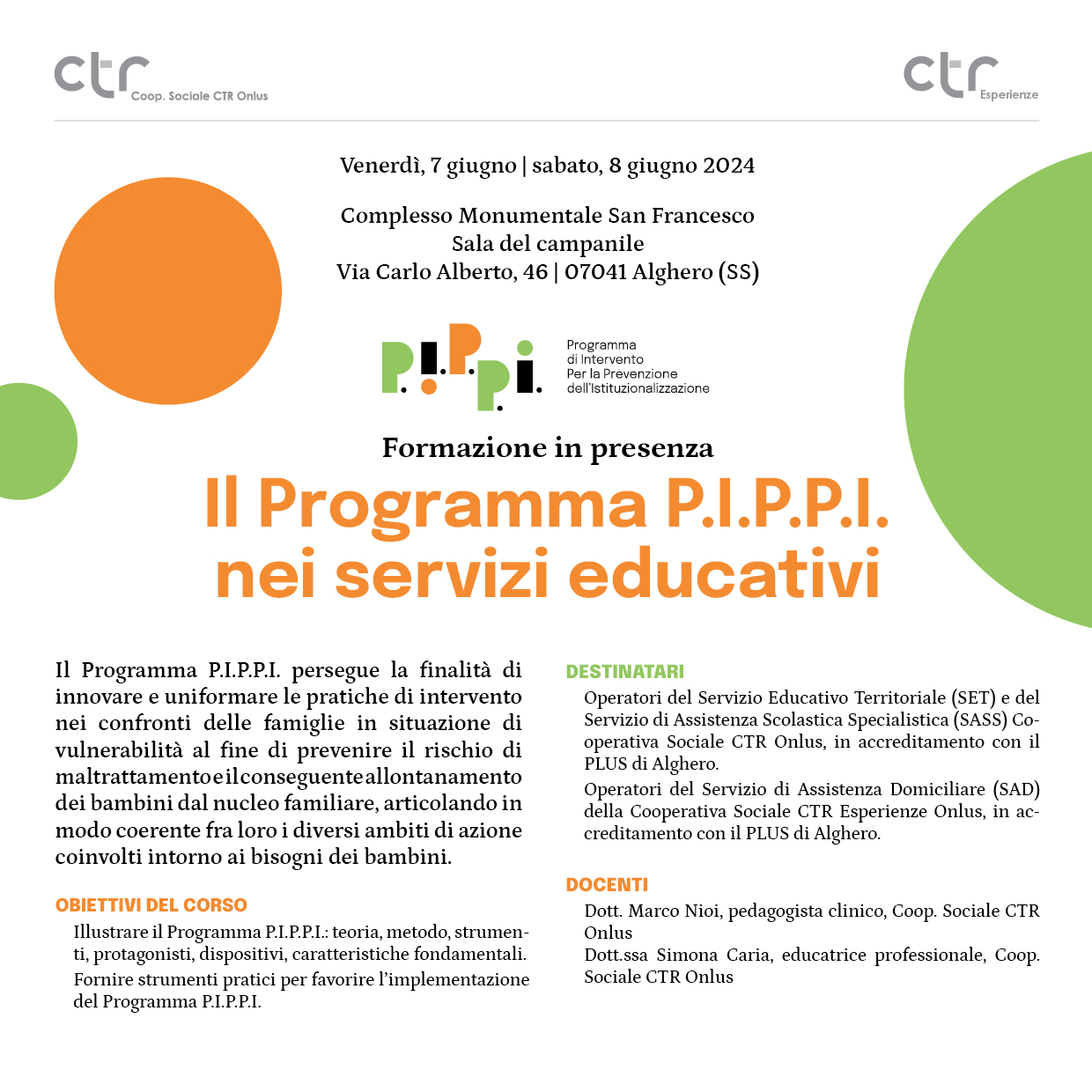 Formazione in presenza – Il Programma P.I.P.P.I. nei servizi educativi – 7 e 8 giugno 2024