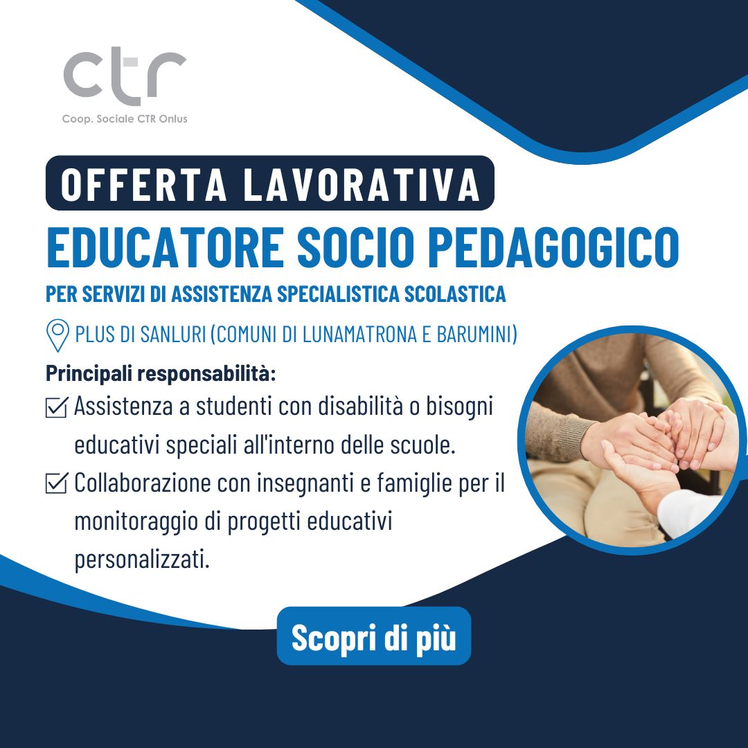 RICERCA EDUCATORE SOCIO PEDAGOGICO PER SERVIZI DI ASSISTENZA SPECIALISTICA SCOLASTICA